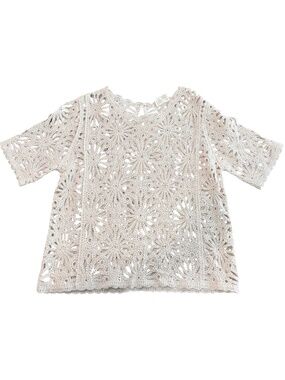 Capri Cream Floral Crochet Knit Lace Short Sleeve Boho Top Blouse S/M NWT